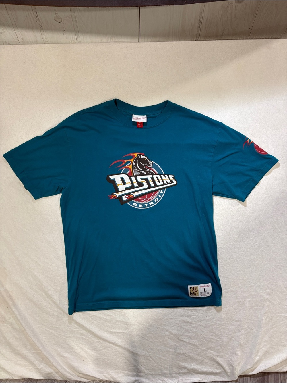 Mitchell & Ness Detroit Pistons Teal Horse Logo T-Shirt - Size L